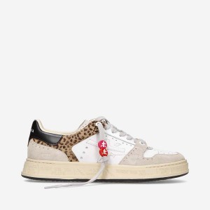 Premiata Quinn D 6559 Timeless Leather Cheetah Print Sneakers Dames Wit | NL40251